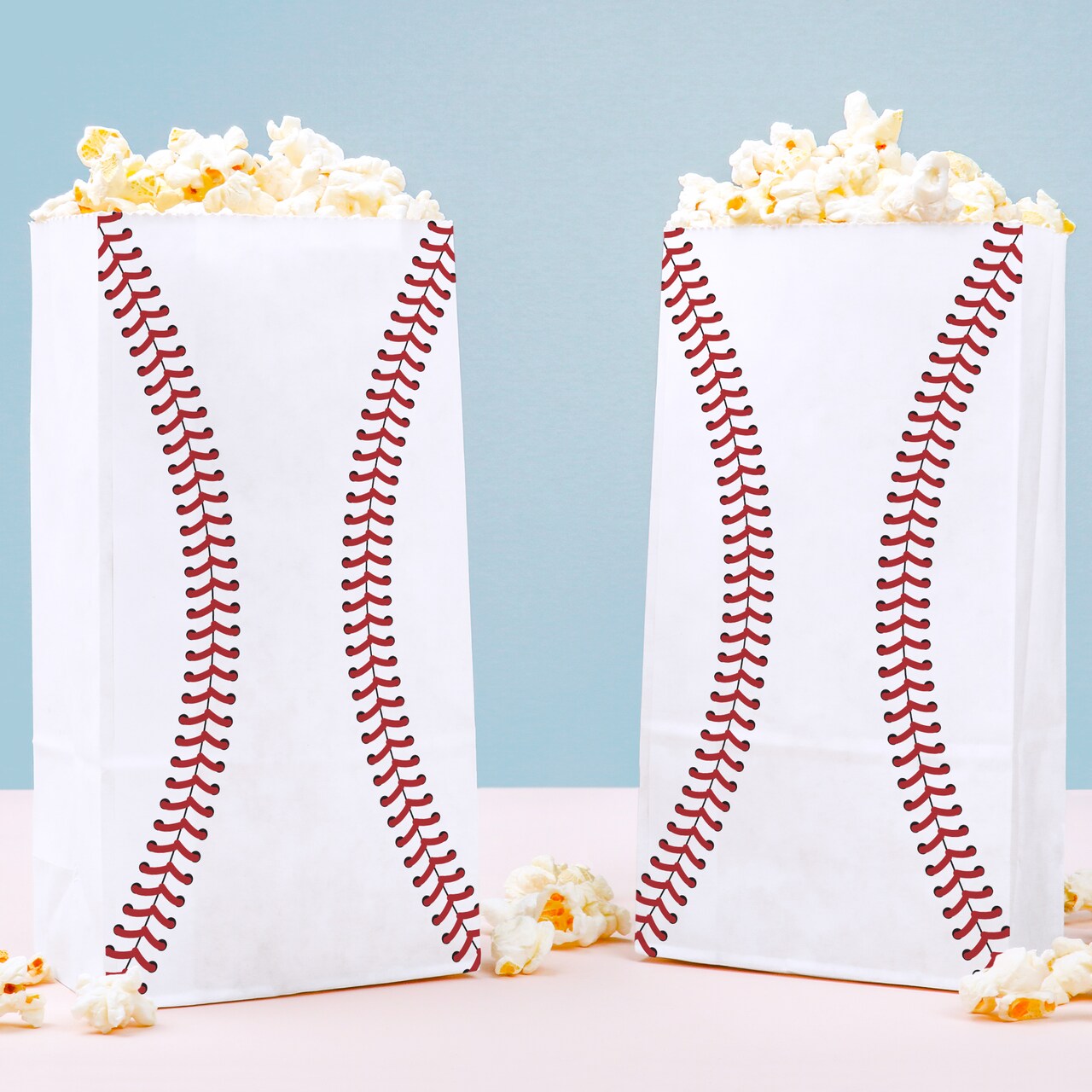 Big Dot of Happiness Baseball Popcorn Bags, Kids Sports Birthday Party Favor Snack Treats, Free-Standing Individual White Paper Bags - 25 Count